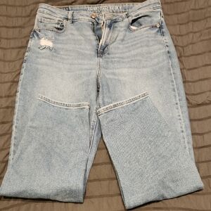 Mom Straight American Eagle Outfitters Women's Blue Jeans